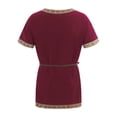 thumbnail image 5 of iiniim Mens Short Sleeve Retro Pattern Trims Robe Medieval Renaissance Shirt Tops with Belt Size S-3XL A Burgundy XL, 5 of 7