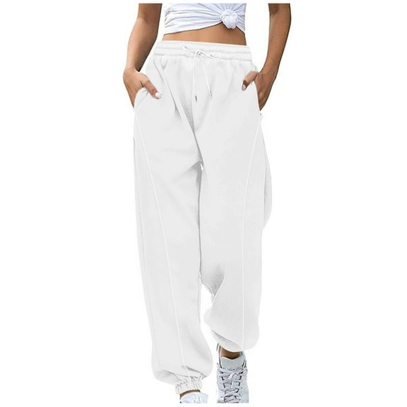 ZQUUVOU Women's Cinch Bottom Sweatpants Solid Color Drawstring Elastic Waist Sweatpants Tapered Ankle Lounge Pants White