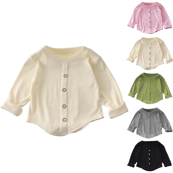 Umfun Girls Button Down Cardigan Top Crewneck Ribbed Knit Long Sleeve Casual Pullover Blouse Soft Comfy Cozy School Daily Wear Outfit for Kids Autumn