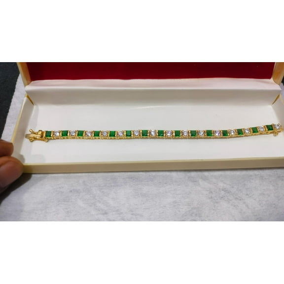 925 silver Lab Emerald Square with white topaz Tennis Bracelet,14K Gold plated Lab Emerald bracelet,birthstone Tennis Bracelet,Bracelet gift