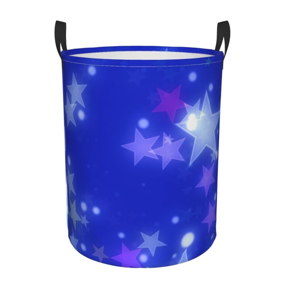 LNWH Laundry Basket, Blue Dream Stars Pattern Foldable Laundry Hamper With Handles Waterproof, Small Size