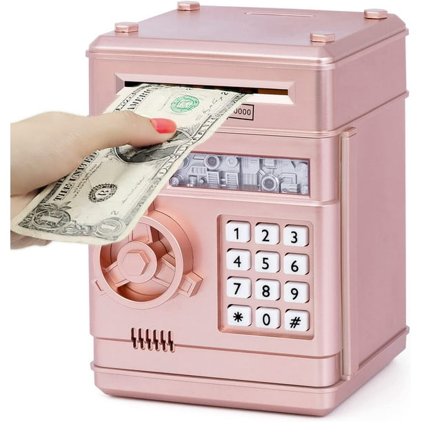 Hucha electrónica para niños de 3 a 12 años, hucha segura con código, caja fuerte para niños, juguete para niña, hucha, dinero, cajero automático, caja fuerte para niños, regalo para niña, oro rosa