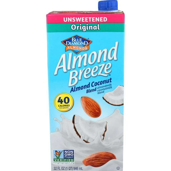 Almond Breeze Original Unsweetened Almond and Coconut Milk, 32 Ounce -- 12 per case.