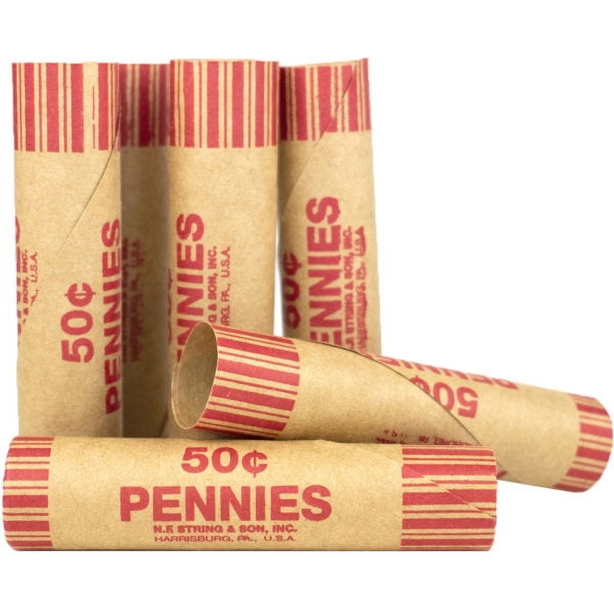 CONTROLTEK 50¢ Penny Crimped-End Coin Wrapper Kraft/Red 1000/Carton (560051)