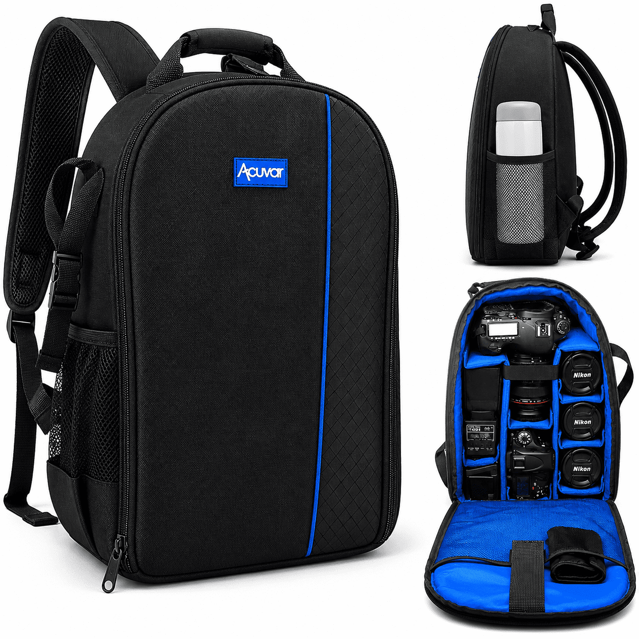 Acuvar BPACK03 Padded Backpack with Customizable Interior Padding and Rain Cover for SLR/DSLR Cameras, Action Digital Cameras, Drone & More Photography Accessories
