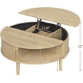 thumbnail image 4 of Round Lift Top Coffee Table, Modern Coffee Table with 180° Curved Sliding Door, Fluted Accent Coffee Tables with Hidden Storage and Open Shelves, for Living Room, Office, Oak, 4 of 7