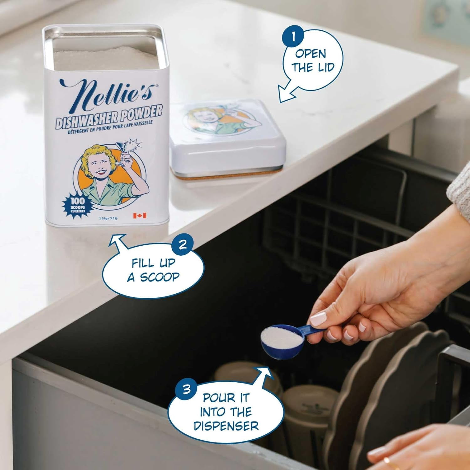 Nellie's Dishwasher Powder - 100 Load - Plant-Based Dishwasher Detergent - Septic Safe, Fragrance-Free - Easily Penetrates Grease & Food Particles - Phosphate-Free