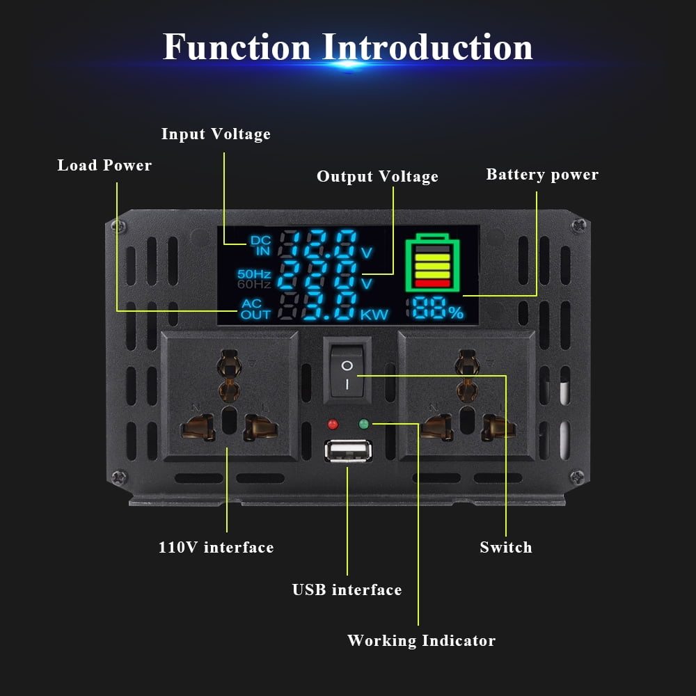 Zeng 12V 8000-Watt Continuous 16000-W Surge Power Inverter with LCD Display for Truck RV