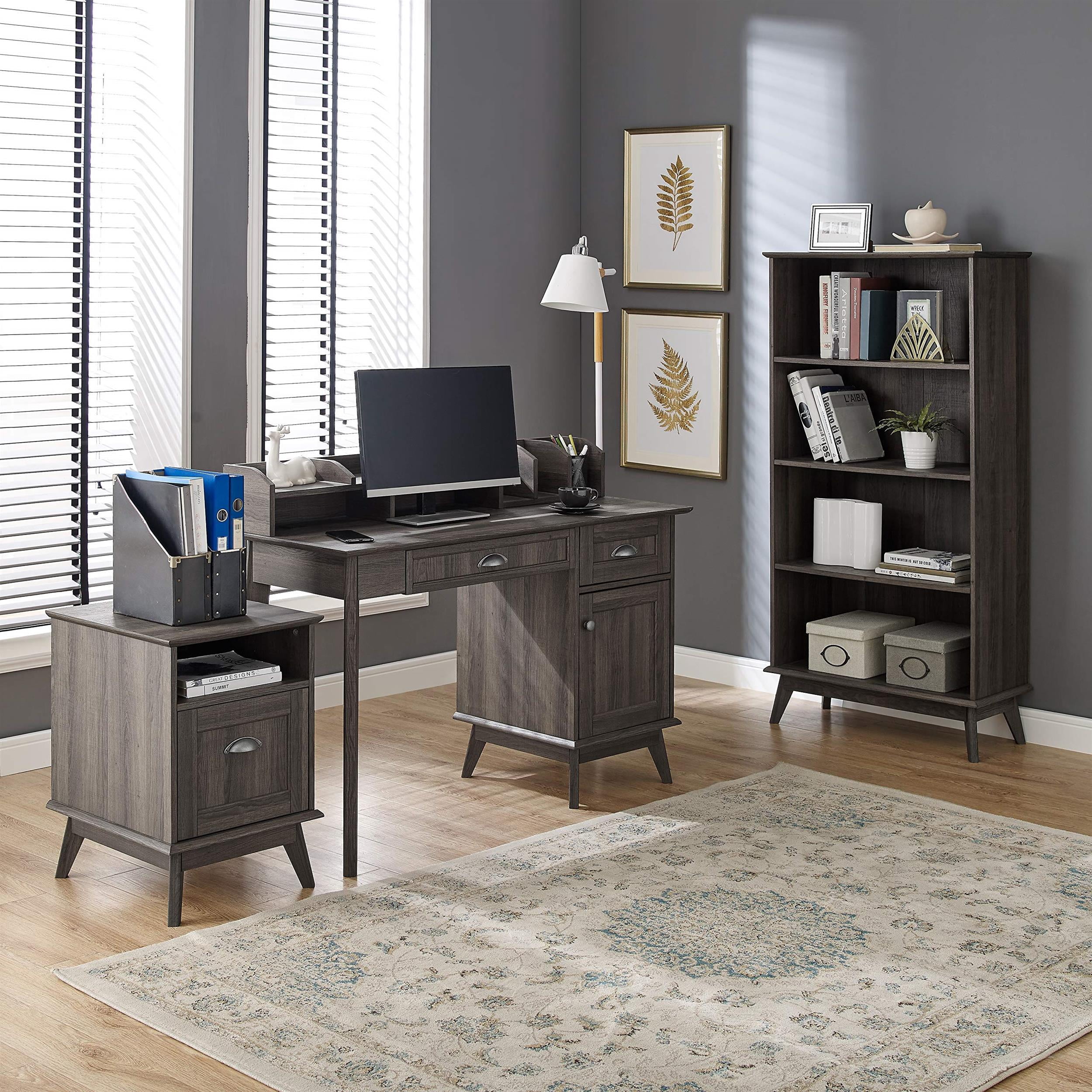 Pemberly Row Wood Home Office File Cabinet with Drawer in Smoke Oak