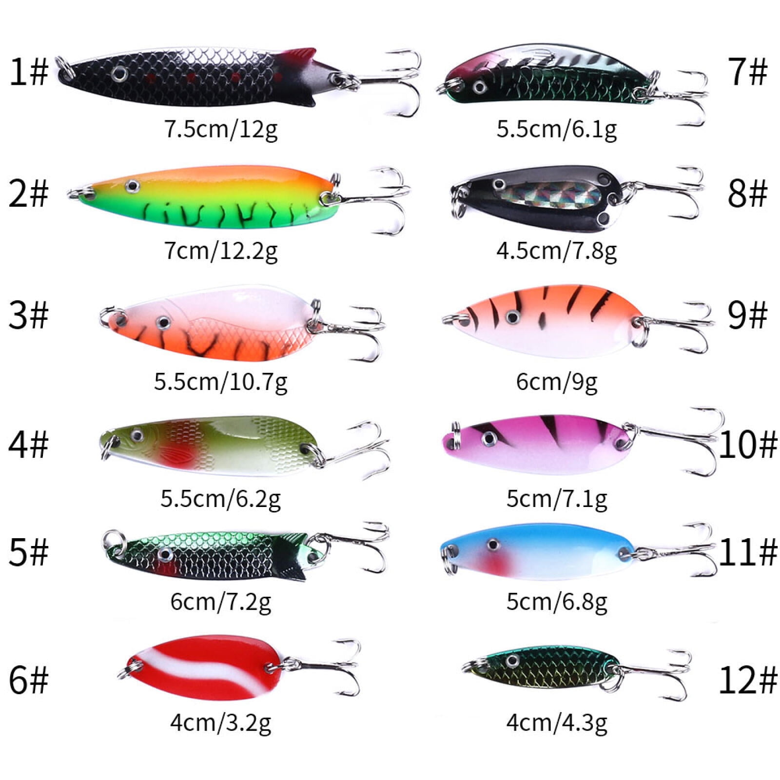 Fishing Lures Fishing Spoons, HENGJIA 12 PCS Hard Lures Saltwater Spoon Lures Casting Spoon Ice Fishing Jigs for Trout Bass Pike Walleye Crappie Bluegill 1/9oz 1/7oz 1/5oz 1/4oz 2/7oz 2/5oz 1/3oz