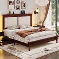 thumbnail image 6 of Lifezone Queen Solid Wood Platform Bed Frame, White Vertical Striped Upholstered Headboard with LED Light, Noise-Free, Reddish Brown, 6 of 7
