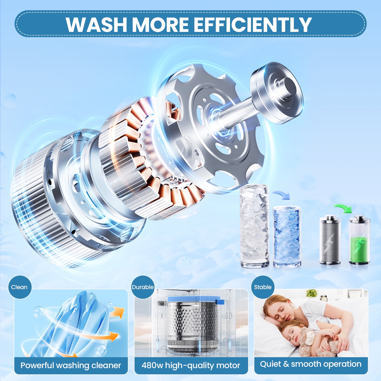 Veeboto 17.8LBS Portable Washing Machine, Fully Automatic Compact Washer, 10 Wash Programs Washer with Drain Pump, Faucet Adapter, Ideal for Apartments, Home, Dorm