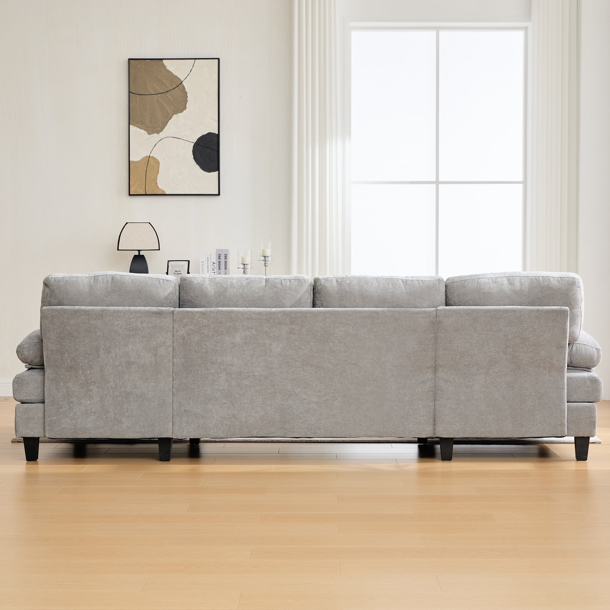 Leumius U Shaped Sectional Sofa, 103.5" Chenille Fabric Couch with Double Chaise Lounges, U Shaped Couch for Living Room, Gray