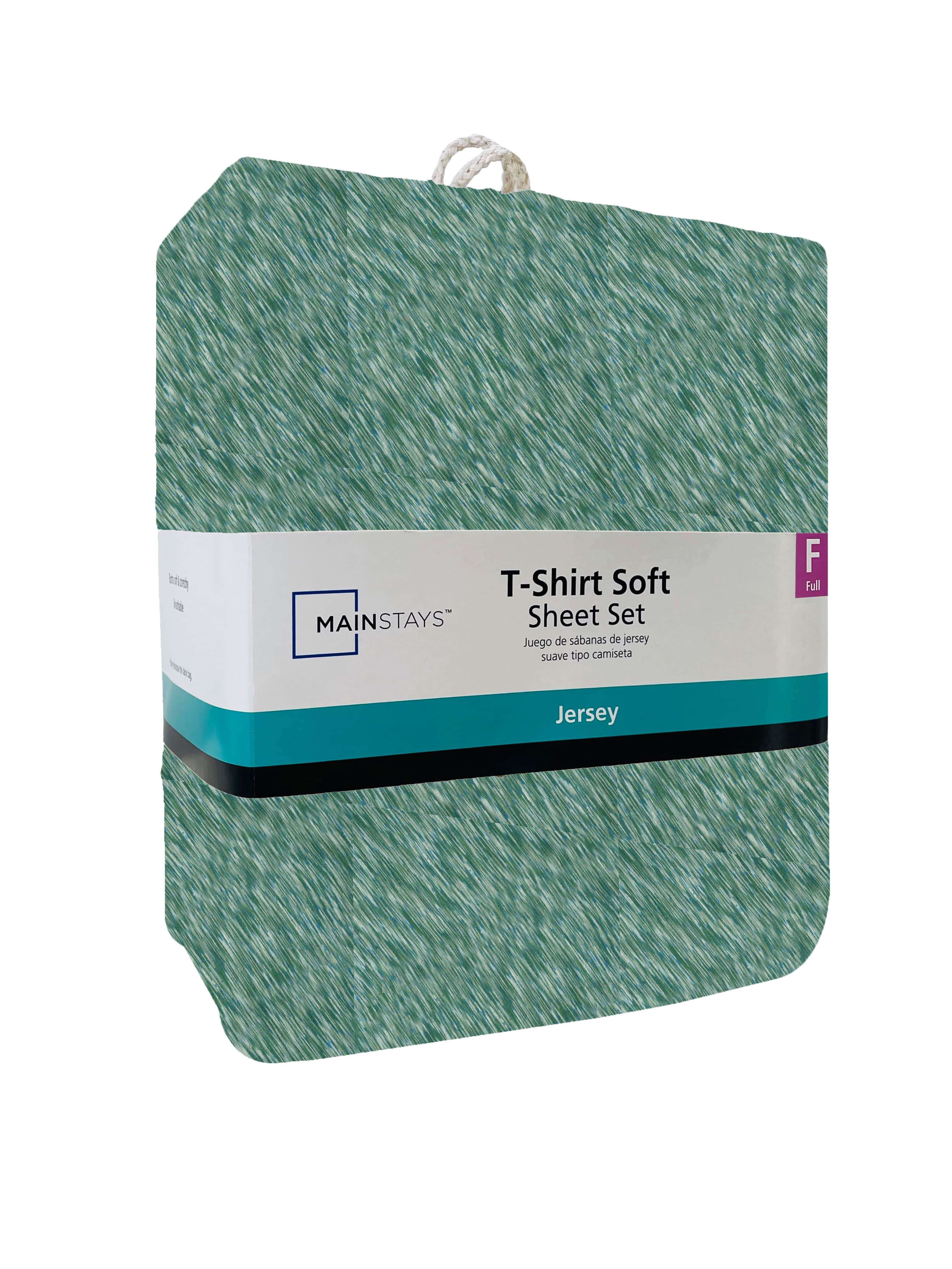 Mainstays 100% Cotton Extra Soft Jersey Bed Sheet Set, Full, Green Sage Crackle, 4 Pieces