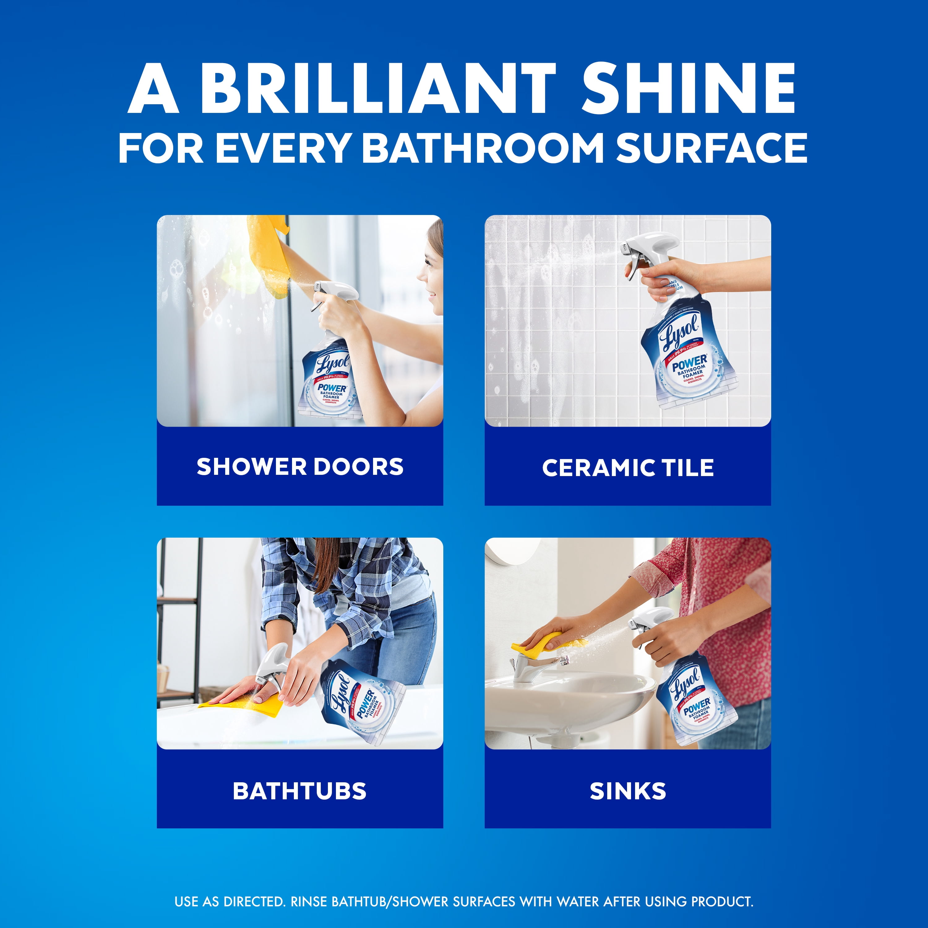 Lysol Power Foaming Bathroom Cleaner, Multipurpose Cleaner & Disinfectant Spray, Household Cleaning Supplies, for Bathtub, Tile, Sink & Shower, Zero Bleach, 32 fl oz