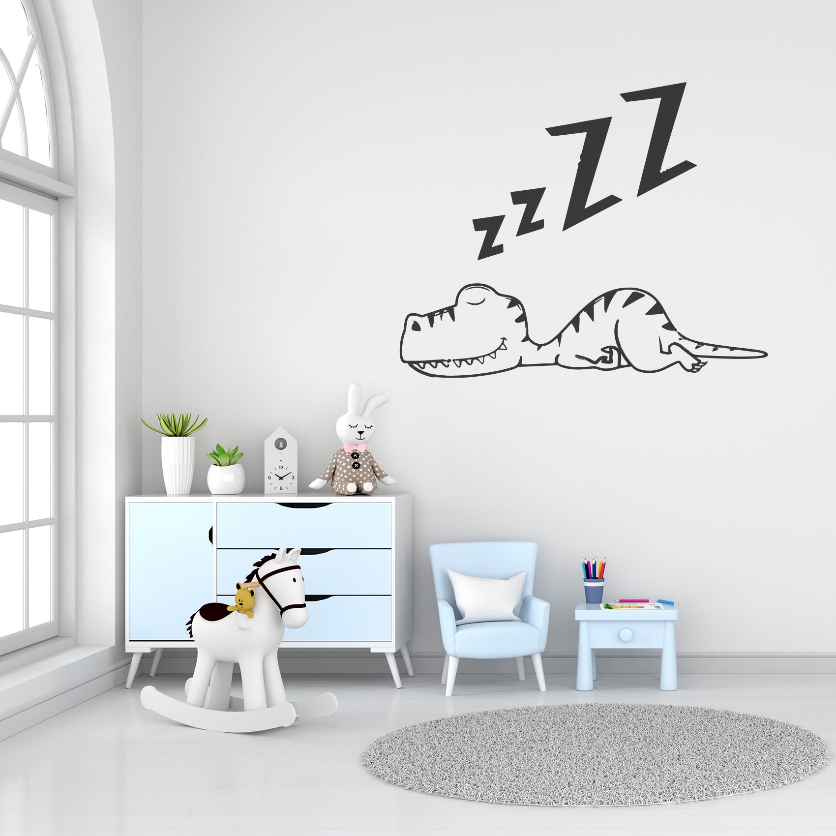 Zzz Cute Little Baby Dragon Sleeping Soundly Baby Dinosaur Sleeping Silhouette Vinyl Design Wall Sticker Art Decal Boy Girl Kid Room Bedroom Nursery Kinder Decor Stickers Decoration Size (20x18 inch)
