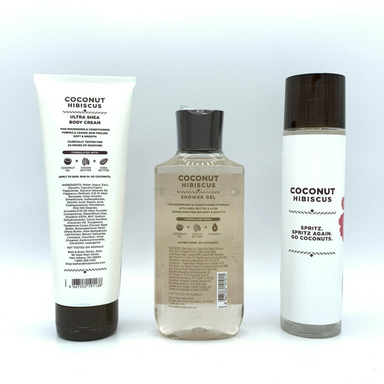 Bath and Body Works Coconut Hibiscus Body Cream, Shower Gel and Fine  Fragrance Mist 3-Piece Bundle 