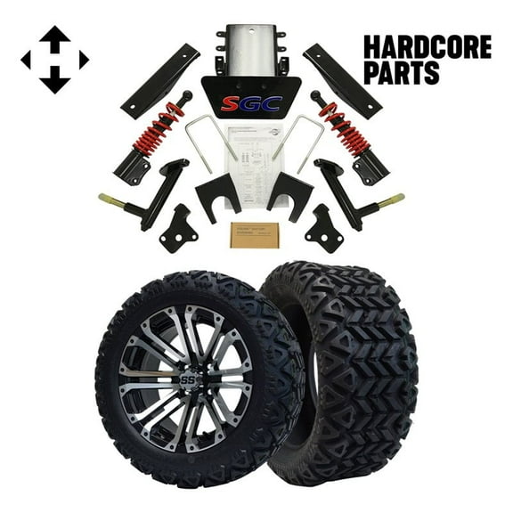 Hardcore Parts 6” Heavy Duty All-Terrain Suspension Lift Kit for EZGO RXV (2008-2013) Golf Cart with 14" Machined/Black 'LANCER' Wheels and 23"x10"-14" DOT rated All-Terrain tires