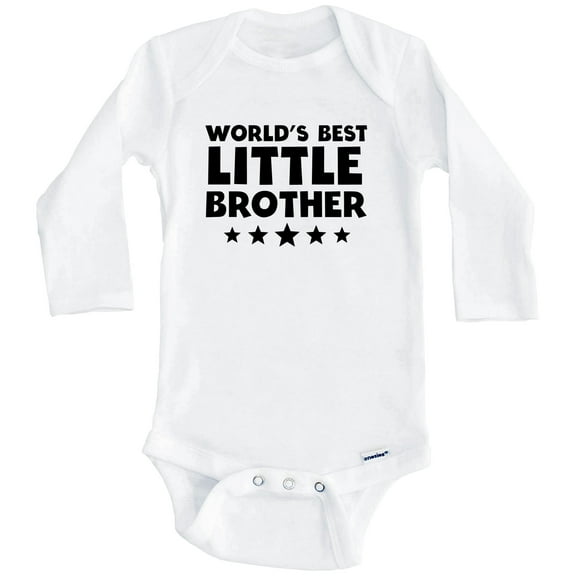 World's Best Little Brother Cute One Piece Baby Bodysuit (Long Sleeve), 0-3 Months White