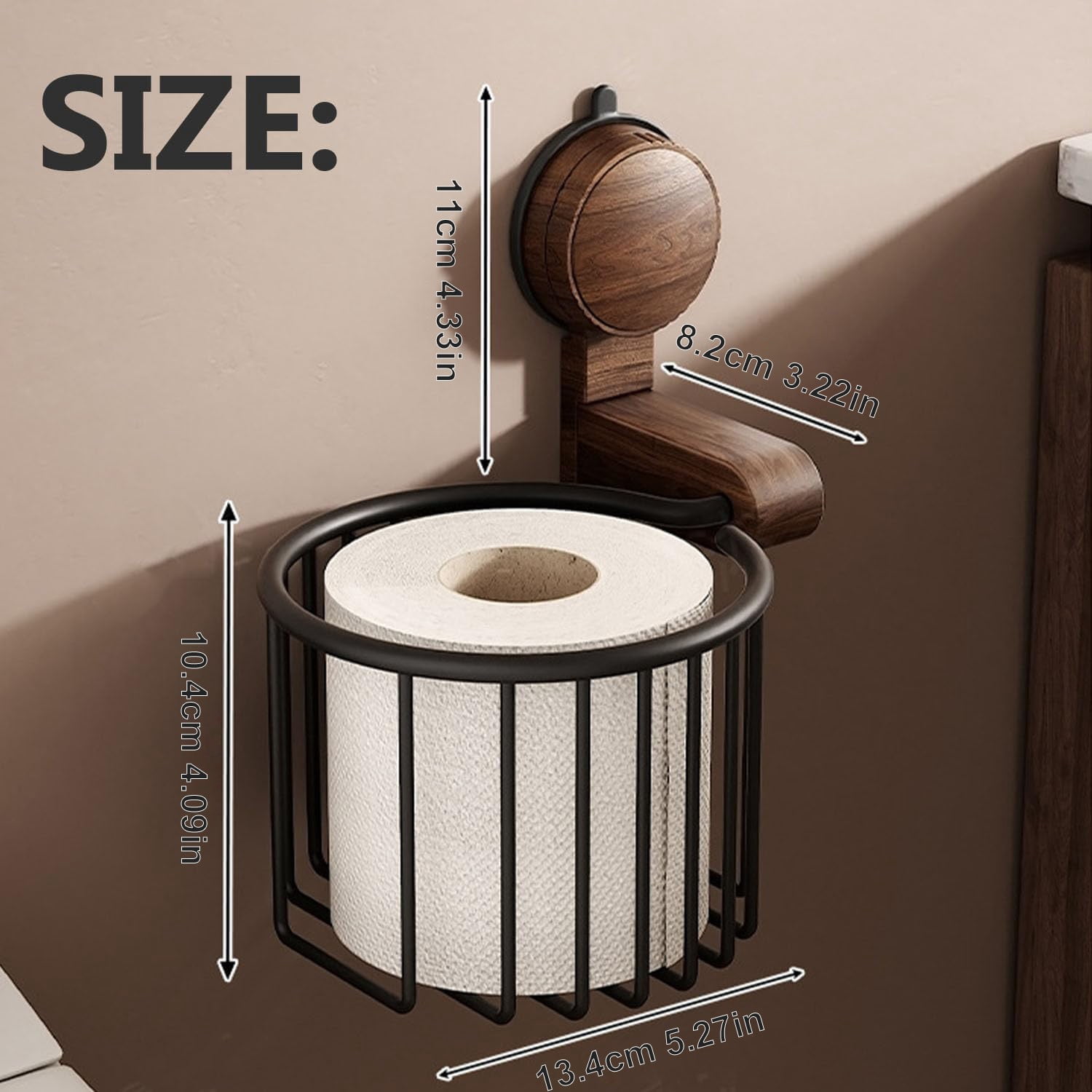 XKHHLH No Drill Wall Mount Suction Cup Organizer Holder, Suction Cup Walnut Paper Towel Holder, Strong Suctions Cups for Bathroom & Kitchen
