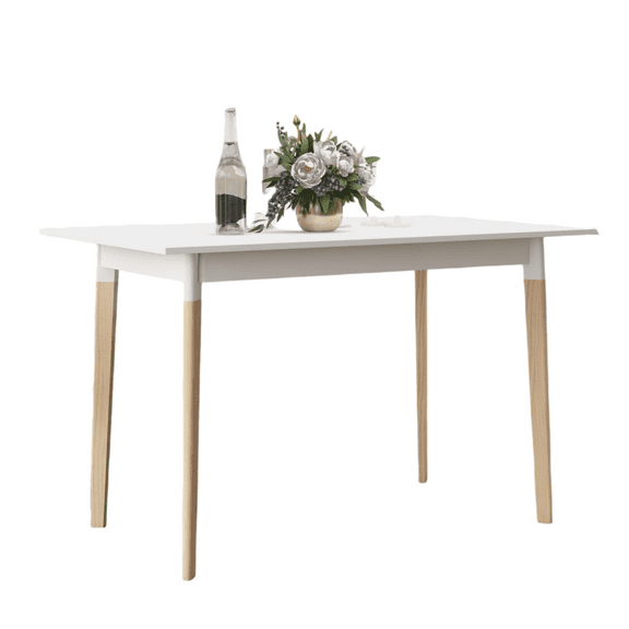 Tcbosik 47 inch Modern Dining Table, Kitchen Table with Solid Wood Legs, Multi-Function Computer Desk, Writing Study Table for Living Room, White