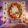 thumbnail image 2 of Circular Wreath with Pumpkins and Lantern on Linen, Cozy Rustic for Nature Lovers, Autumn Home Decor Thanksgiving Gift, Tapestry Wall Hanging for Living Room and Bedroom, 2 of 7