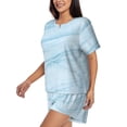 thumbnail image 2 of Uemuo Light Blue Marble Pattern Women's Short-Sleeved Pajama, Button-Front Loungewear, 2-Piece Summer Sleepwear, Elastic Drawstring Shorts-4X-Large, 2 of 7