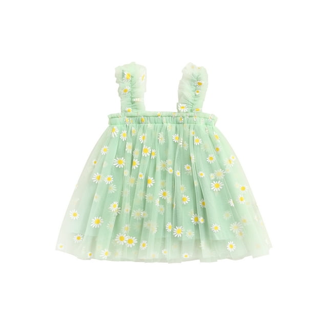 Xingqing Robe d'Été Adorable pour Bébés Filles, Douce, à Bretelles, Sans Manches, à Fleurs Imprimées, en Dentelle, Tutu, Robe Soleil