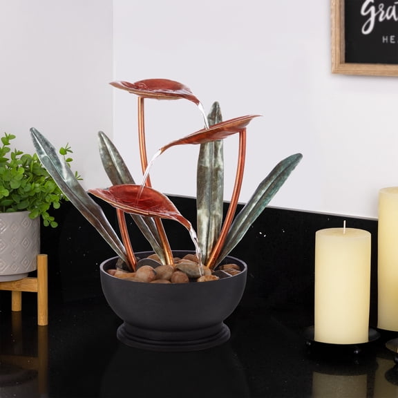 Alpine Corporation 10" x 9" x 12" Metal Indoor Tabletop Fountain with Stone-Filled Base