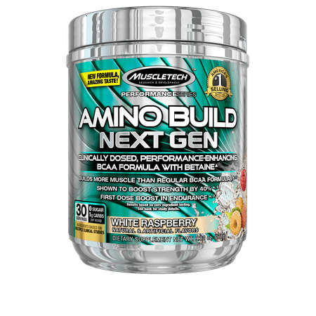 Amino Build Next Gen Energy Supplement, Formulated with BCAA Amino Acids, Betaine, Vitamin B12 & B6 for Muscle Strength & Endurance, White Raspberry, 30 Servings (282g)