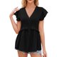 thumbnail image 2 of Gibobby Playera de Manga Corta Casual Suave Top mujer manga corta con cuello en V color sólido con personalidad Diseño simple y exquisito informal(Negro,CH), 2 of 4