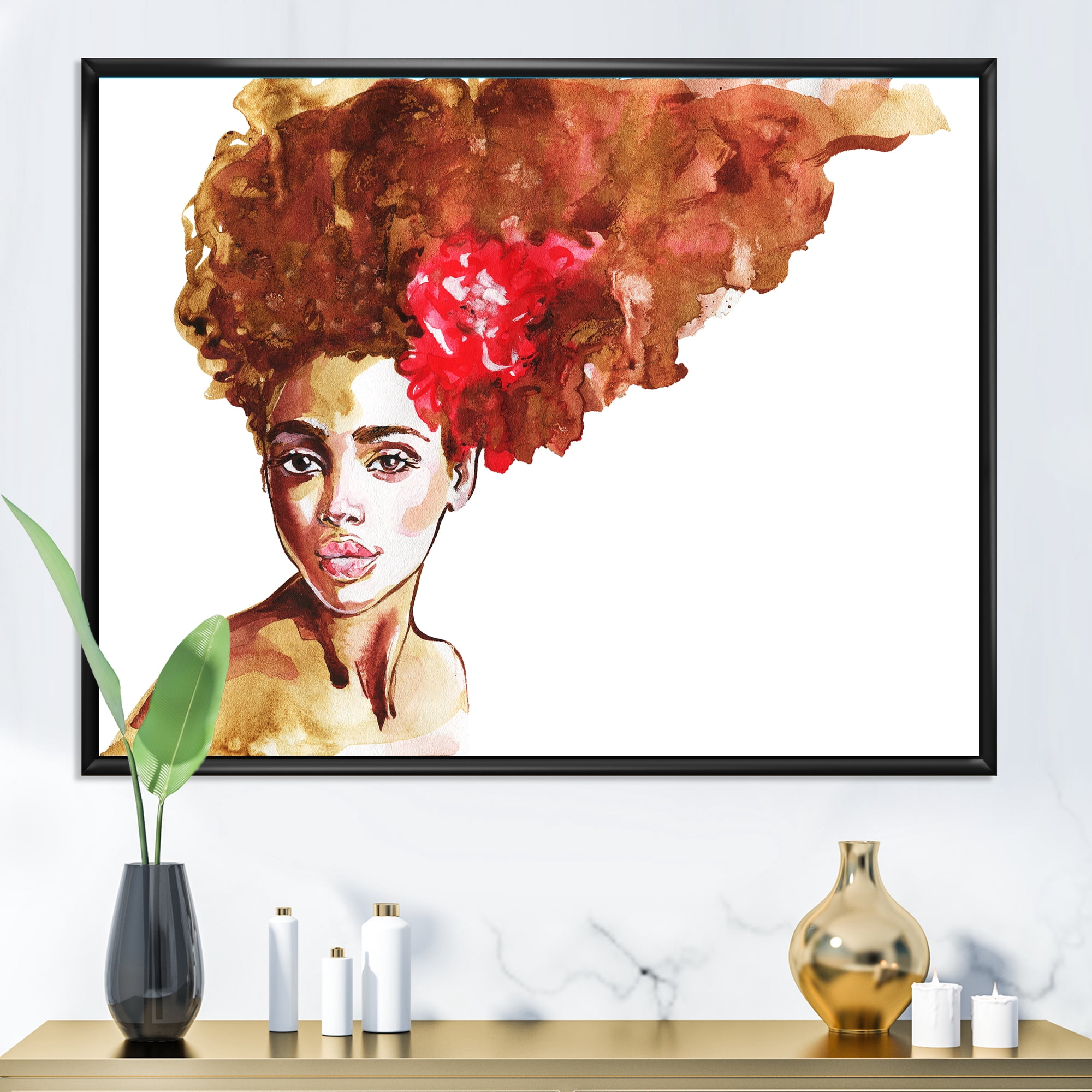 Designart 'Portrait of Young African American Woman II' Modern Framed Canvas Wall Art Print