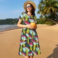 thumbnail image 4 of Easygdp Green Mushroom para Vestido Transpirable de Mujer, Vestido Suelto de Manga Corta con Pliegues y Bolsillos para el Verano, 4 of 6