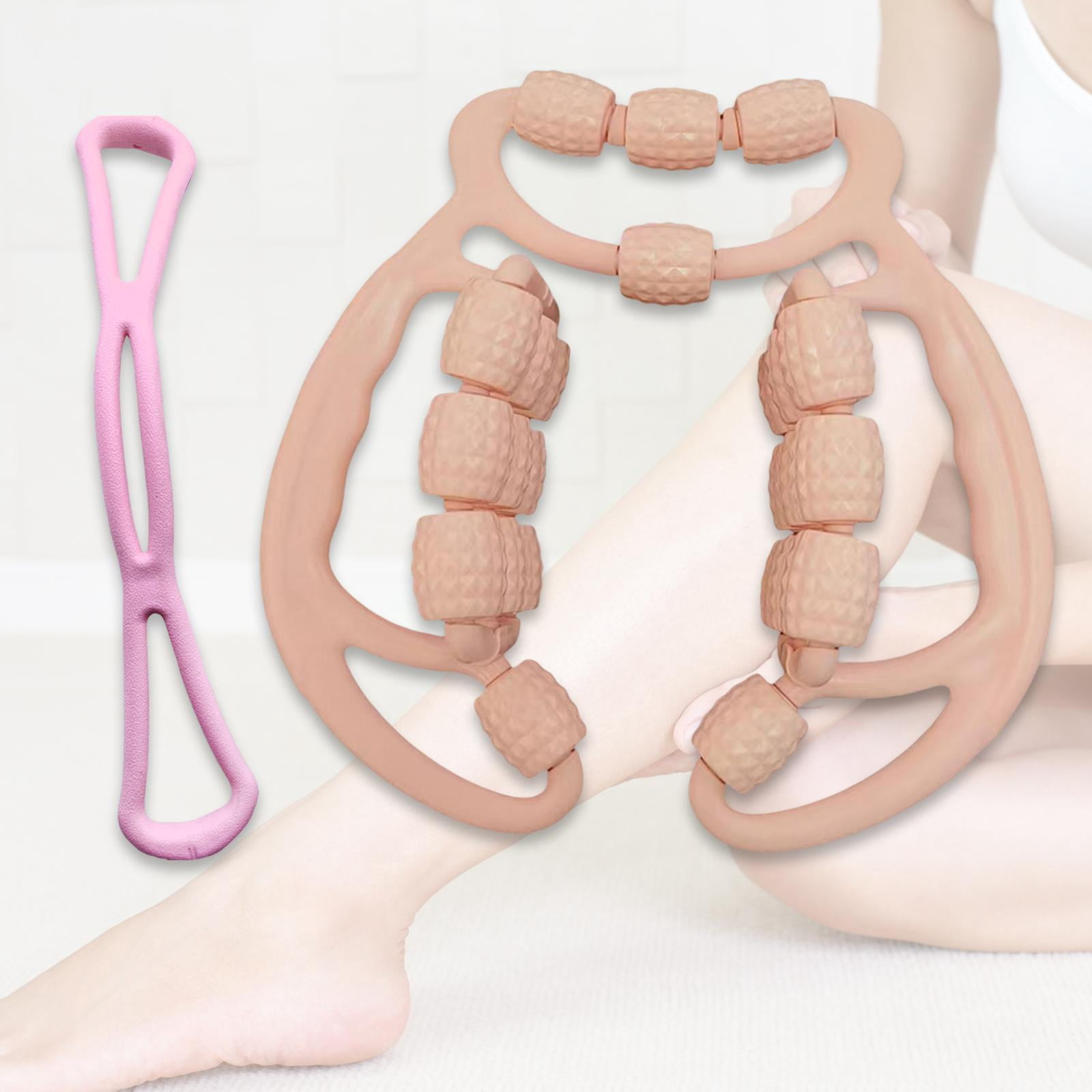 funtasica 24 Wheels Relax Roller Sturdy Circular Leg Clamps Muscle Relaxer Leg Roller Massage Tool for Fitness Exercise Shoulder Pink