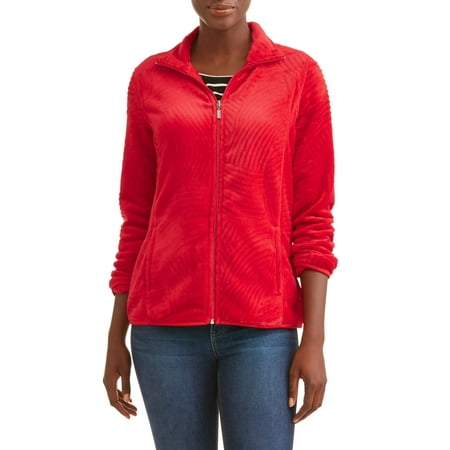 Jewel Neck Jacket - Women's Long Sleeve Mock Neck Cozy Fleece Jacket