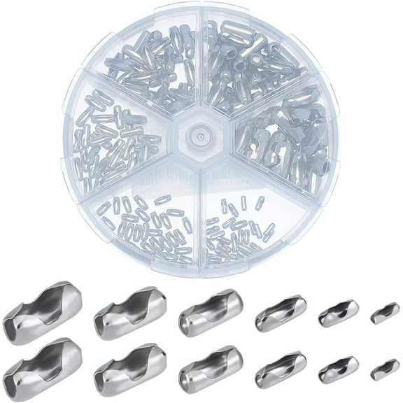 180Pcs 6 Styles Ball Chain Clasps 304 Stainless Steel Beaded Chain Connector Clasp Clip Fit for 1.2/2/2.4/3.2/4.5/5mm for Jewelry Making Hanging grey