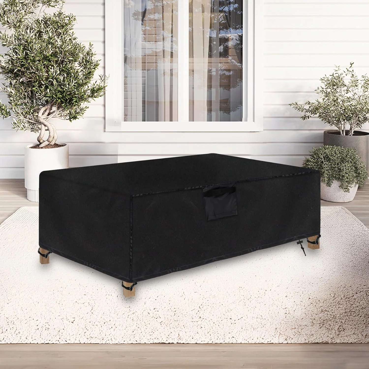 Outdoor Rectangular Coffee Table Cover 42x24x18 Inch Waterproof Windproof Heavy Duty Oxford Patio Furniture Protector Black