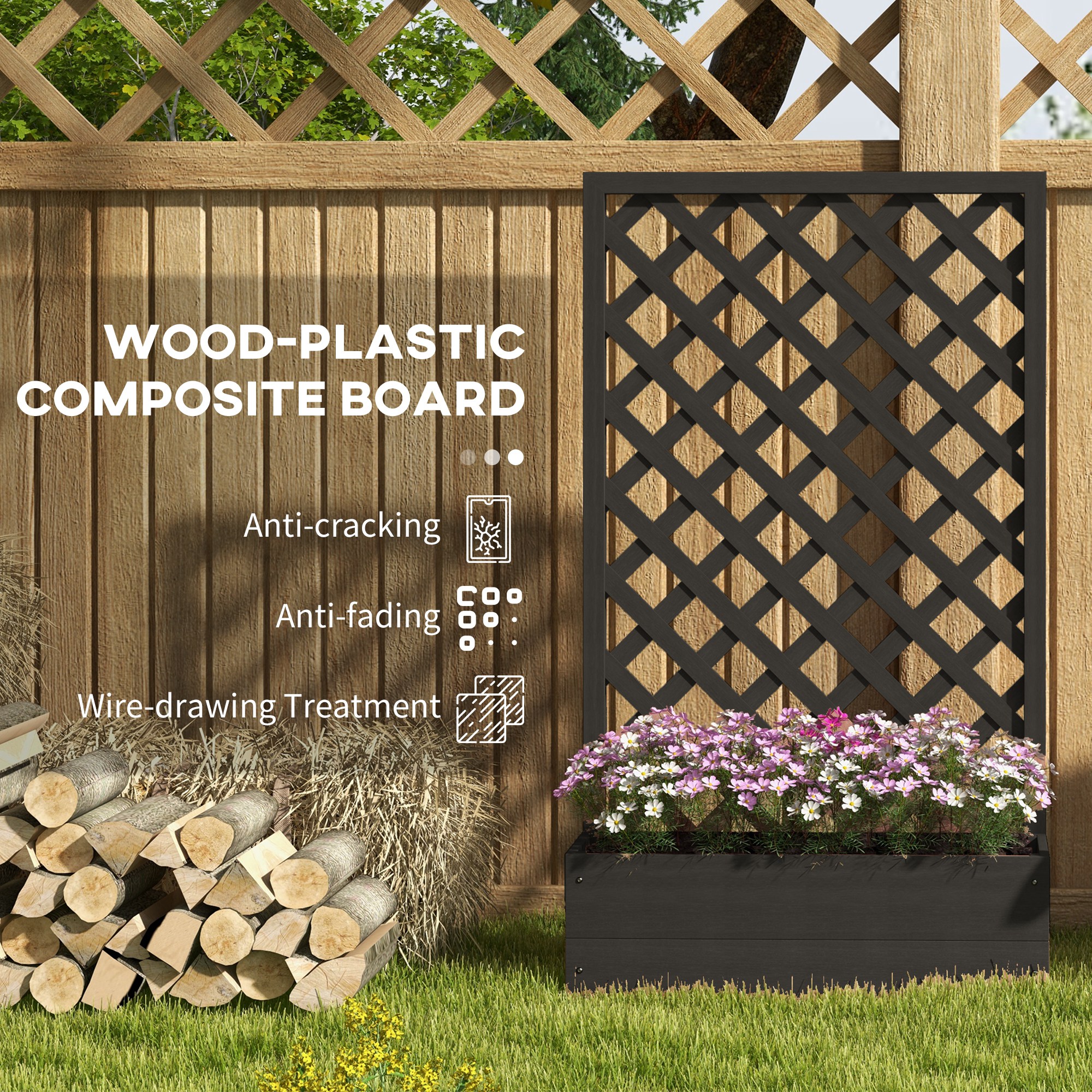Outsunny Raised Garden Bed w/ Lattice Trellis Planter Box, Black