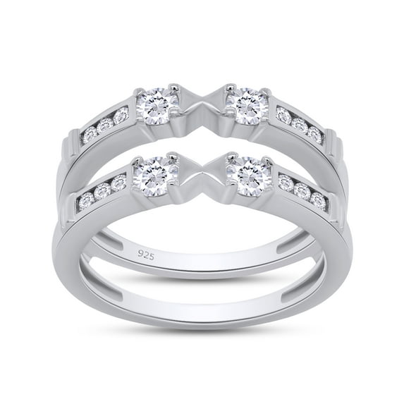 3/5 ct t.w Round Cut Lab Created Moissanite Diamond Anniversary Wedding Solitaire Enhancer Guard Ring In 14K White Gold Over Sterling Silver(D Color,VVS1 Clarity, 0.60 Cttw)-9