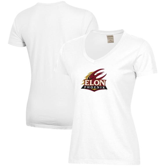 Women's  White Elon Phoenix Logo Comfort Wash V-Neck T-Shirt