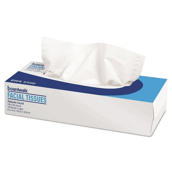Boardwalk® Office Packs Facial Tissue, 2-ply, White, Flat Box, 100 Sheets/box, 30 Boxes/carton