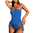 thumbnail image 1 of Huesdet Womens Tummy Control Bathing Suits Slimming Ruffle Swimsuit One Piece Lace Swimwear[Blue,M], 1 of 8