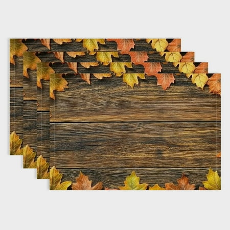 

Pratyus Autumn Leaves Linen Dining Table Placemats Set of 4 Ideal for Birthday Parties Christmas Restaurants and Buffets Home Decoration 18x12in