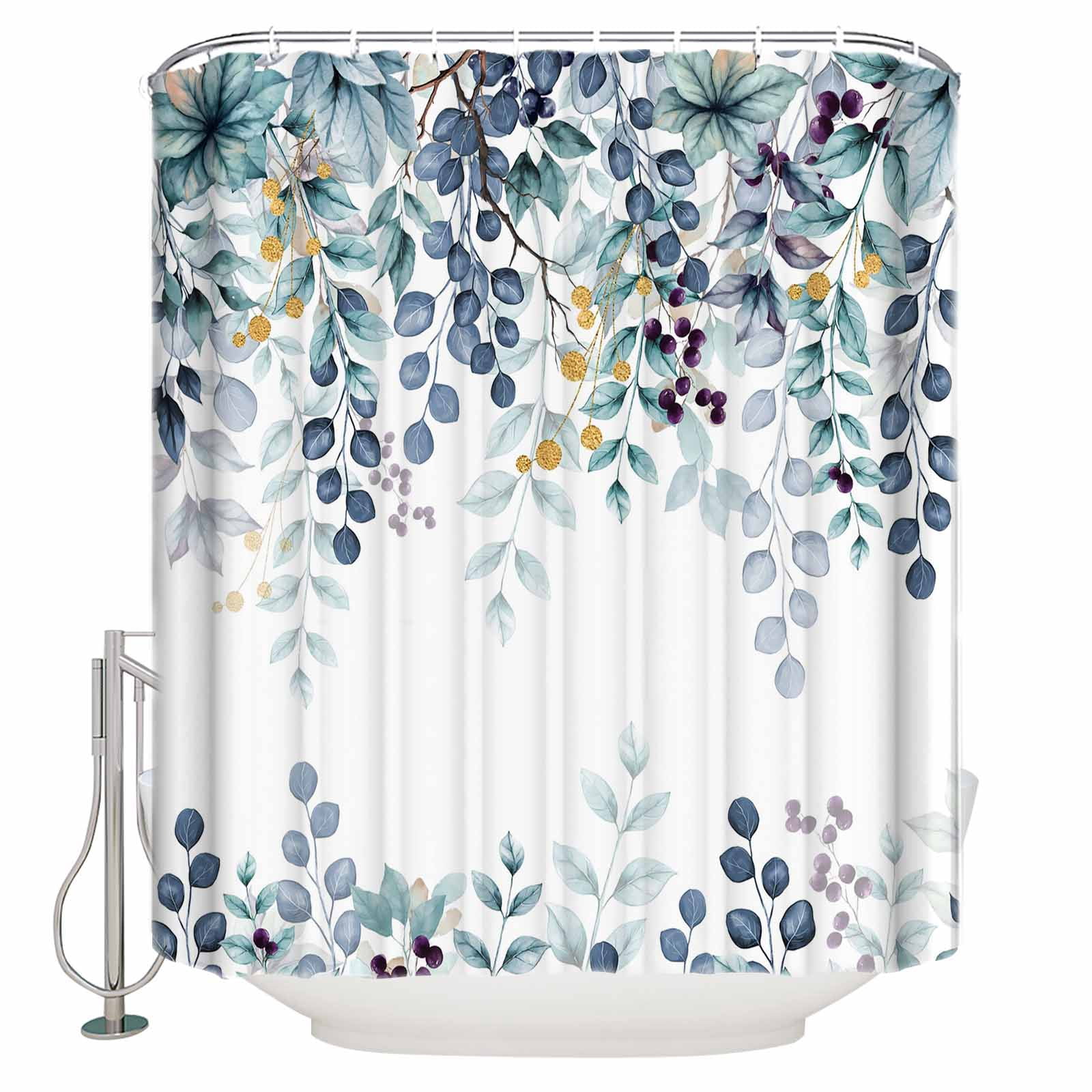 Eucalyptus Bathroom Curtain 78 Inch Shower Curtain with Hooks, Green Blue Branches Vintage Flower Plant Waterproof Polyester Bath Curtain Washable Bathtub Curtain 72''x 78''