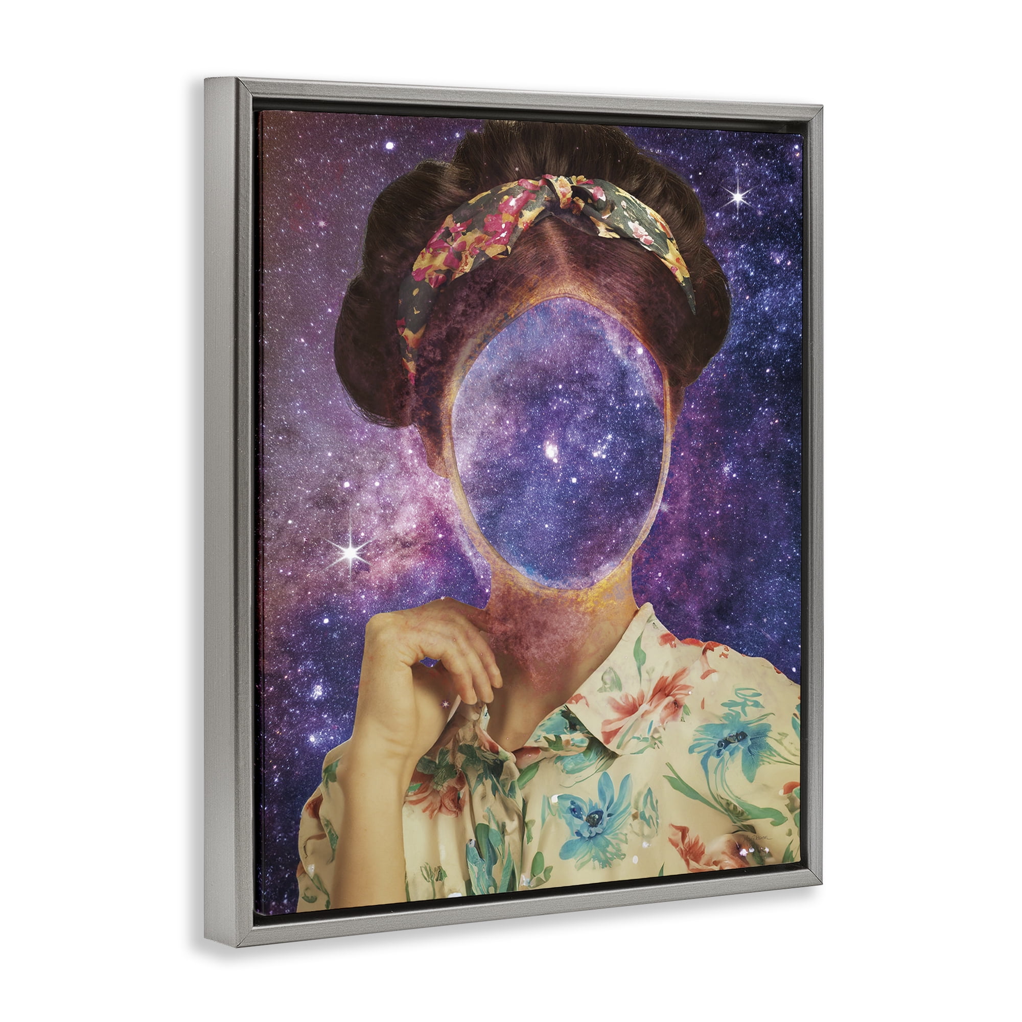 Stupell Industries Space To Think Portrait Astrology & Stars Painting Gray Floater Framed Canvas Art Print Wall Art, 25 x 31