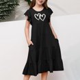 thumbnail image 4 of Dress for Girls Child Toddler Girls Summer Double Layer Flutter Sleeve Flowy A Line Dress with Gradient Flower Print Robe Enfant Fille Black 8 Years-9 Years, 4 of 7