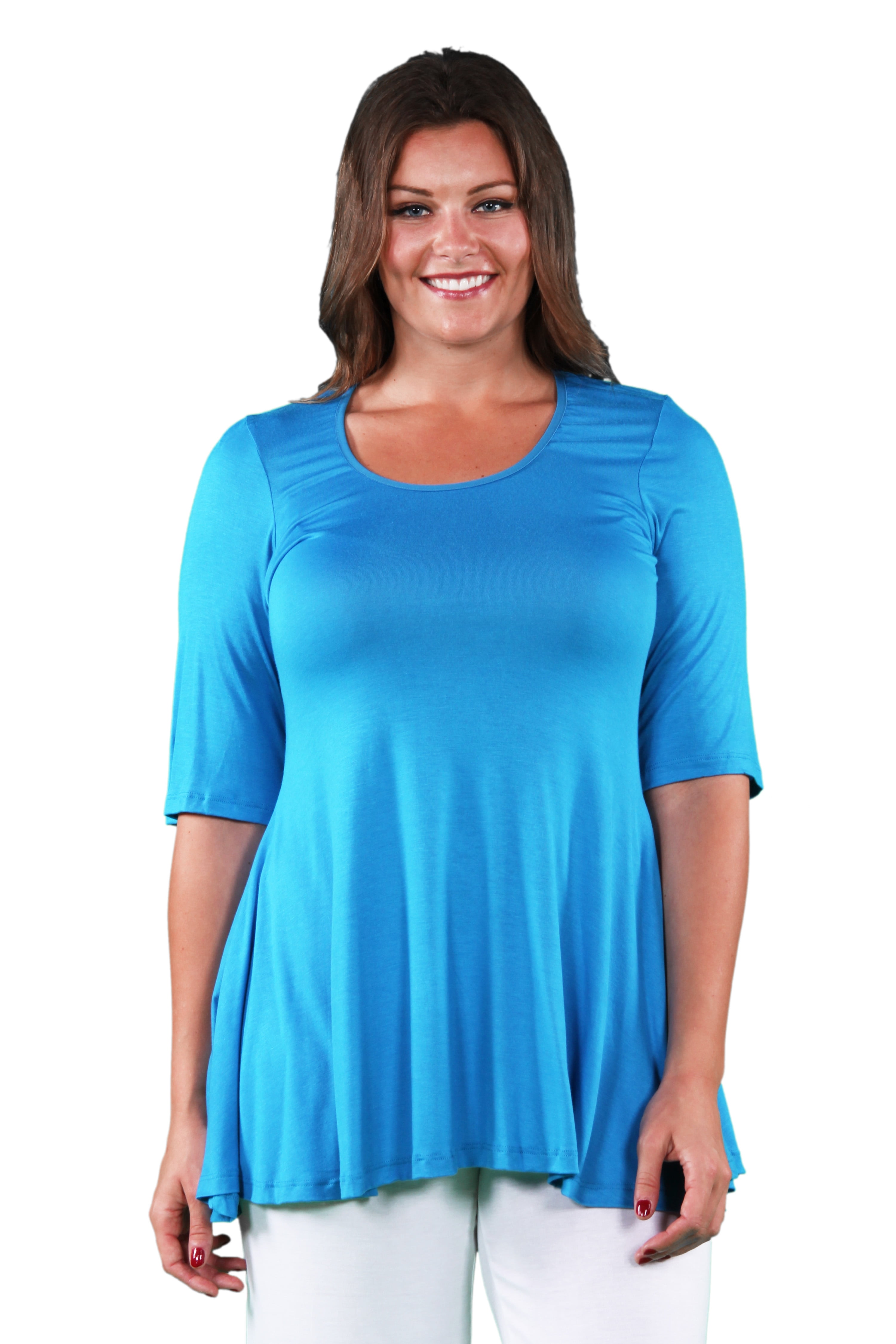 24seven Comfort Apparel Elbow Sleeve Plus Size Tunic Top For Women ...