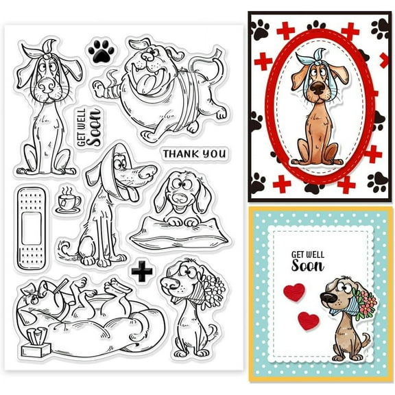 Comic Dog Clear Stamps Cartoon Animals Silicone Clear Stamp Seals Get Well Soon Transparent Stamps for DIY Scrapbooking Cards Making Photo Album Journal