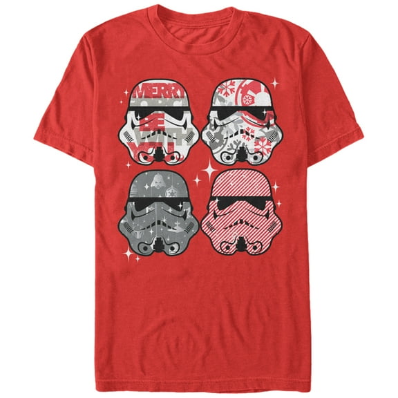 Men's Star Wars Christmas Stormtrooper Helmets  Graphic Tee Red Medium