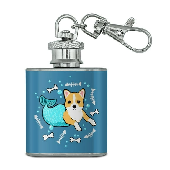 Merdog Mermaid Dog Stainless Steel 1oz Mini Flask Key Chain